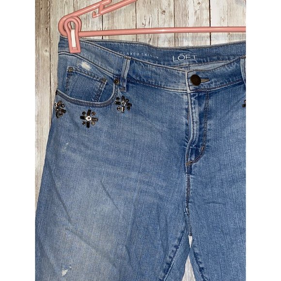 Ann Taylor Loft Distressed Relaxed Skinny Rhinestone Blue Jeans Size 29 or 8 - Picture 6 of 10